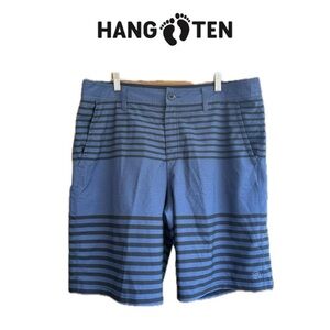 Hang Ten Navy and Black Striped Board Shorts Zip up Pockets Mens Size 38